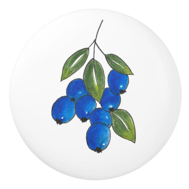 Hand Drawn Blueberries Ceramic Knob (Front)