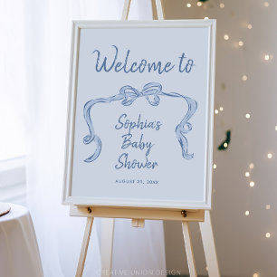 Hand Drawn BlueBow Boy Baby Shower Welcome Poster