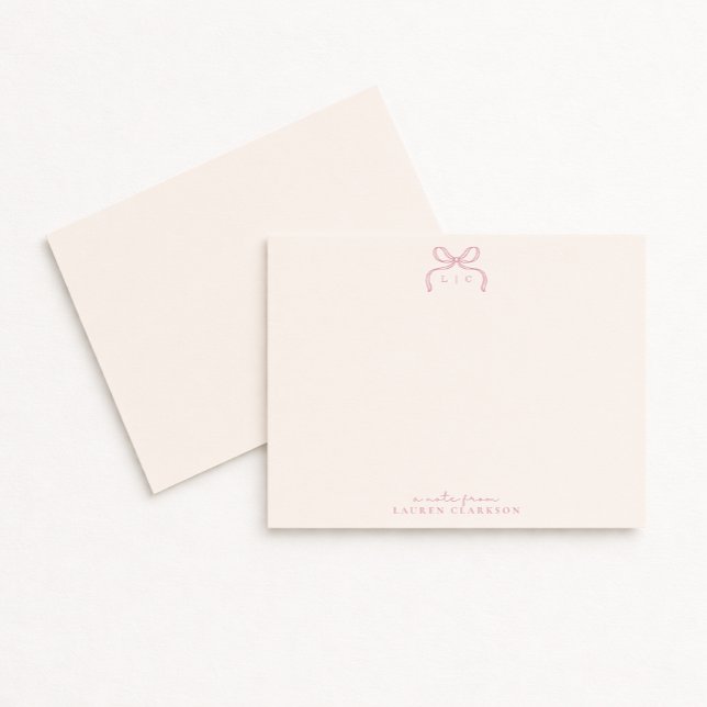 Hand Drawn Blush Bow Monogram Note Card (Creator Uploaded)
