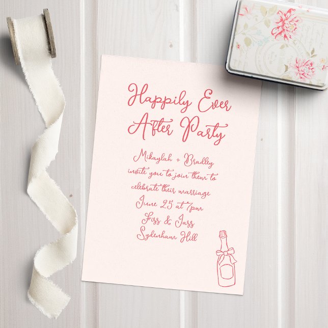 Hand Drawn Blush & Red Happily Ever After Party Invitation (Creator Uploaded)