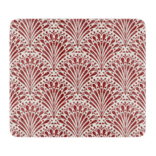 Hand Drawn Bohemian Scallops, Red on Cream Cutting Board