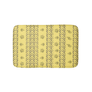 Hand-Drawn Boho Floral Geometric Lines in Mustard Bath Mat