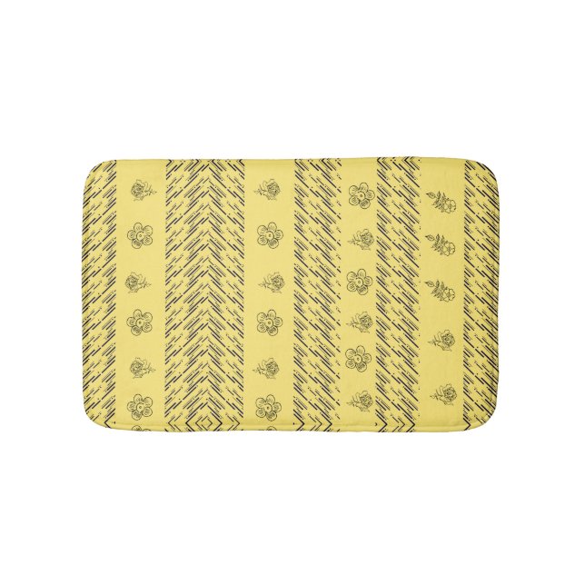 Hand-Drawn Boho Floral Geometric Lines in Mustard Bath Mat (Front)