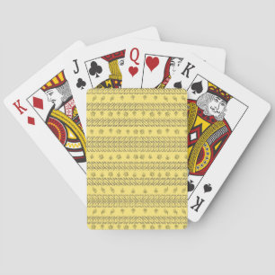 Hand-Drawn Boho Floral Geometric Lines in Mustard Playing Cards