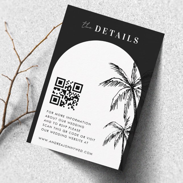 Hand Drawn Boho Palm Trees QR Code Details Wedding Enclosure Card (Creator Uploaded)