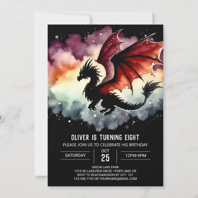 Hand Drawn Bold Dragon Birthday Celebration Invitation (Front)