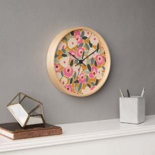 Hand-Drawn Bold Inky Floral Pattern- Sunlit Meadow Clock