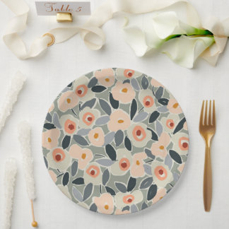 Hand-Drawn Bold Inky Floral Pattern- Sunlit Meadow Paper Plate