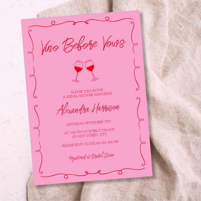 Hand Drawn Bold Pink & Red Wine Bridal Shower Invitation (Hand Drawn Bold Pink & Red Wine Bridal Shower Invitation)