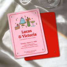 Hand Drawn Bold Red and Pink Whimsical Wedding