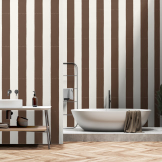 Hand-Drawn Bold Stripe in Ivory & Chocolate Brown Wallpaper