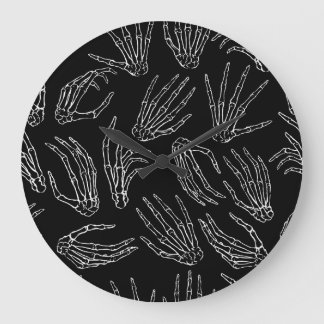 Hand-Drawn Bones, Engraving Style Background. Large Clock
