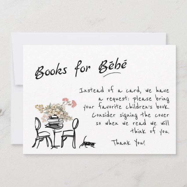 Hand Drawn Bonjour Bebe French Books for Baby Encl Invitation (Front)