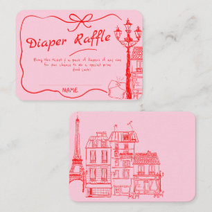 Hand Drawn Bonjour Bebe French Red Pin Baby Diaper Enclosure Card
