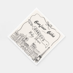   Hand Drawn Bonjour French Baby Shower Welcome  Napkin