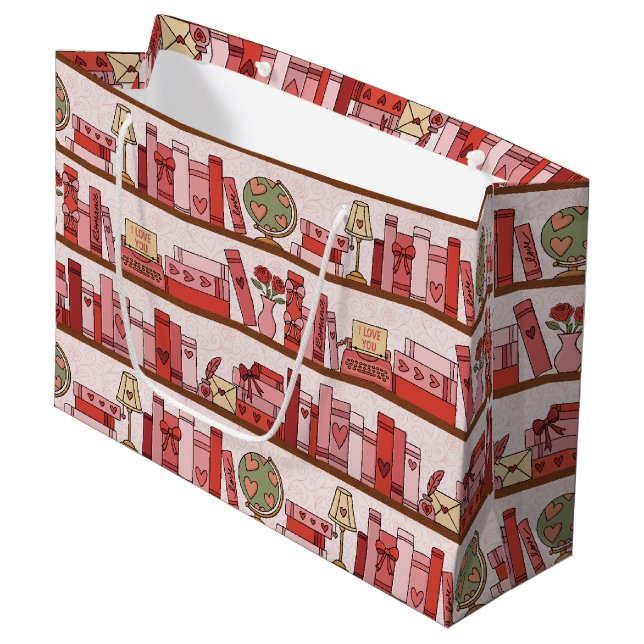 Hand Drawn Book Lover Pattern Large Gift Bag (Front Angled)