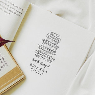 Hand Drawn Book Stack Cute From The Library Of Rubber Stamp