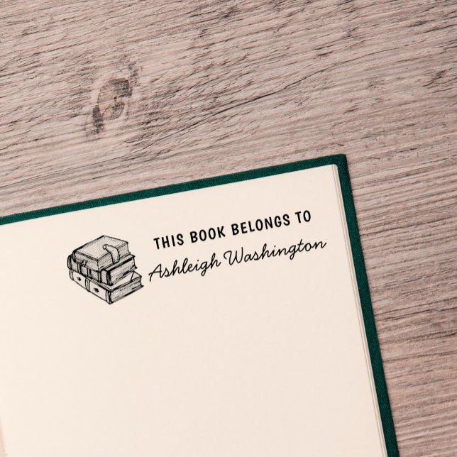 Hand-drawn Books Custom This Book Belongs To Name Rubber Stamp (Creator Uploaded)