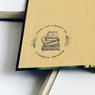 Hand-drawn Books Leaves Custom From The Library Of Rubber Stamp