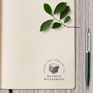 Hand-drawn Books Simple Elegant From The Library Rubber Stamp