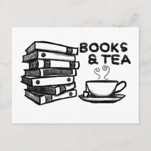 Hand drawn Books & Tea Postcard
