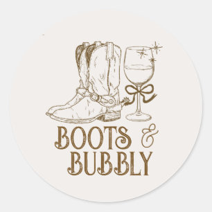 Hand Drawn Boots and Bubbly Bridal Shower Classic Round Sticker