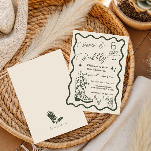 Hand drawn Boots Bubbly Rustic Bridal Shower Invitation