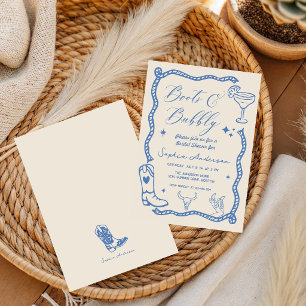 Hand drawn Boots Bubbly Rustic Bridal Shower  Invitation