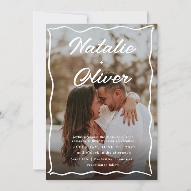 Hand Drawn Border Black and White Wedding  Invitation (Front)