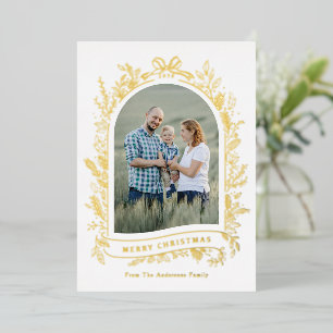 Hand Drawn Botanical Arch Merry Christmas Foil Holiday Card