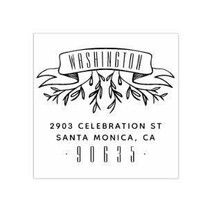 Hand-drawn Botanical Banner Return Address Rubber Stamp