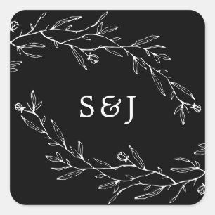 Hand-Drawn Botanical Black and White Square Sticker
