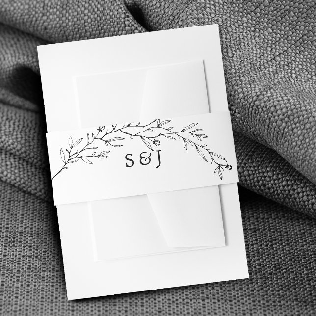 Hand-Drawn Botanical Black and White Wedding Invitation Belly Band (Hand-Drawn Botanical Black and White Wedding Invitation Belly Band)