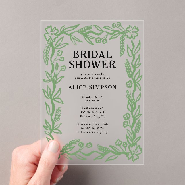 Hand Drawn Botanical Bridal Shower Acrylic Invitations (Insitu (Handheld))