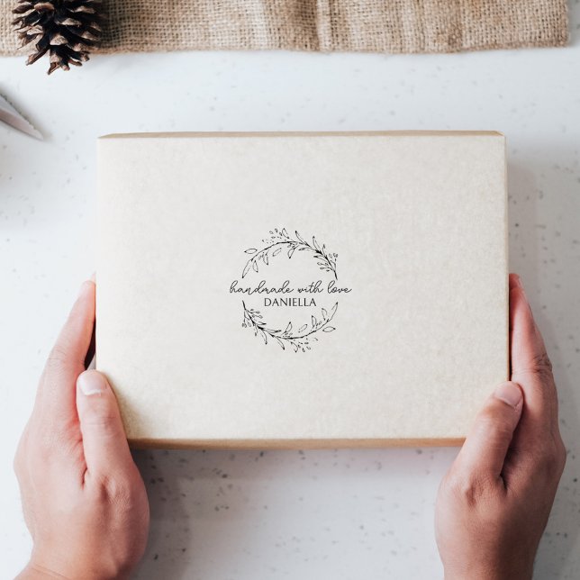 Hand-drawn Botanical Handmade With Love Custom Self-inking Stamp (Creator Uploaded)