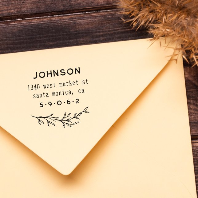 Hand-drawn Botanical Leaves Custom Return Address Rubber Stamp (Creator Uploaded)