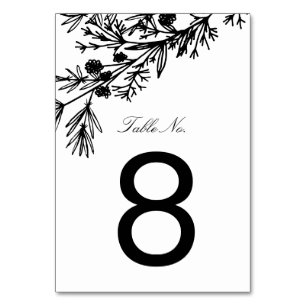 Hand Drawn Botanical Leaves Table Number