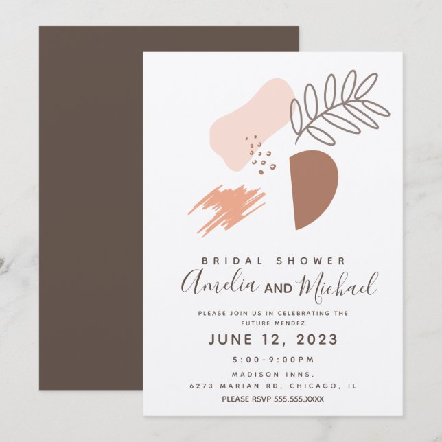 Hand Drawn Botanical Shapes Boho  Bridal Shower Invitation (Front/Back)