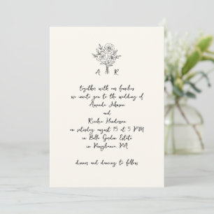 Hand Drawn Bouquet Monogram Handwriting Wedding Invitation