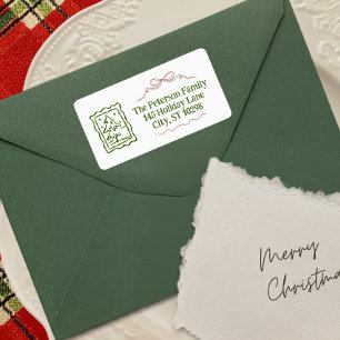 Hand Drawn Bow And Christmas Tree Return Address Label