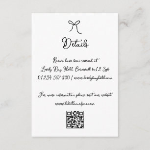 Hand Drawn Bow Black & White Wedding Details Enclosure Card