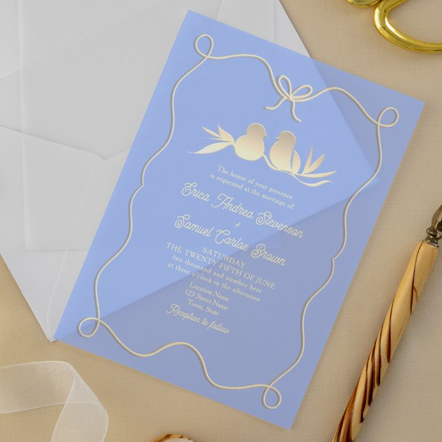Hand Drawn Bow Blue Wedding Acrylic Invitation (Creator Uploaded)