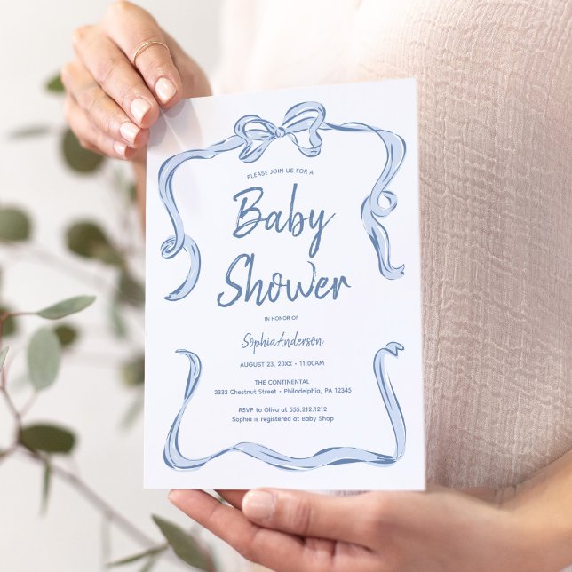 Hand Drawn Bow Boy Baby Shower Invitation Card (Creator Uploaded)