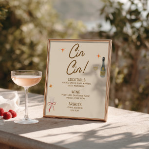 Hand Drawn Bow Bridal Shower Cin Cin Drinks Poster
