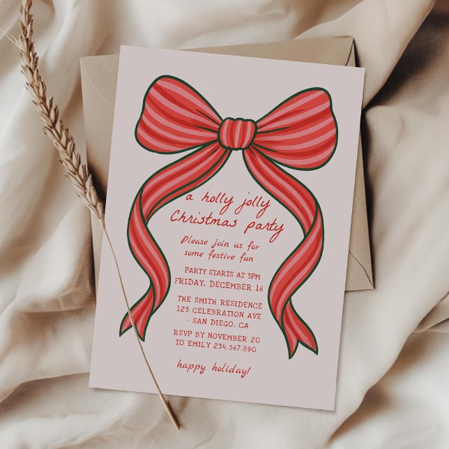 Hand Drawn Bow Christmas Party Invitation  (Creator Uploaded)