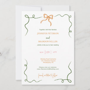 Hand Drawn Bow colourful quirky wedding Invitation