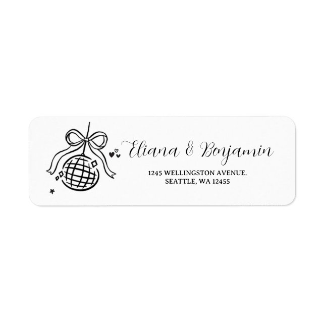 Hand Drawn Bow Disco Ball Return Return Address (Front)