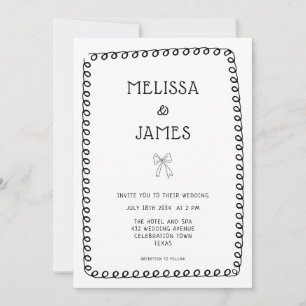 Hand Drawn Bow Doodle Whimsical Wedding Invitation