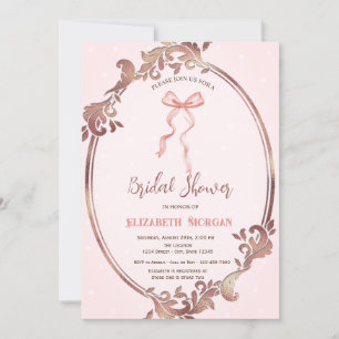 Hand Drawn Bow Elegant Frame Dots Bridal Shower Invitation