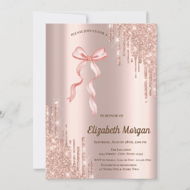 Hand Drawn Bow Elegant Frame Dots  Invitation (Front)